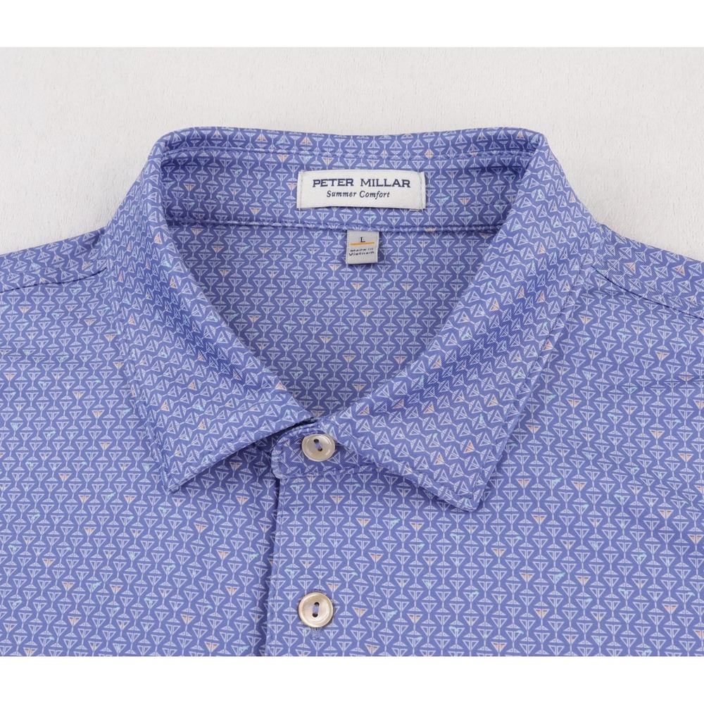 Peter Millar Polo Shirt Mens L Purple Martini Print Summer Comfort MS23EK20S